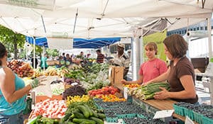 fresh fruits and vegetables in market